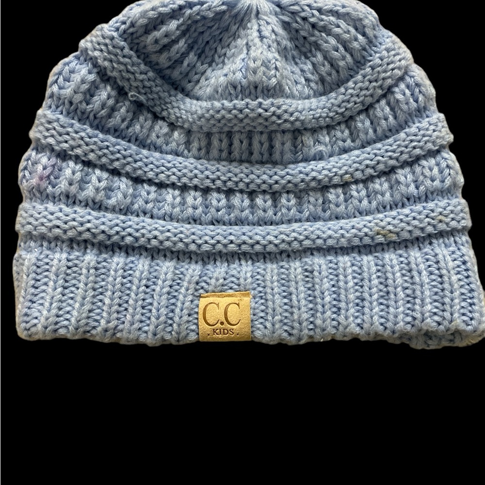 C.C Kids beanie hat periwinkle blue knit so cute winter ski hat EUC